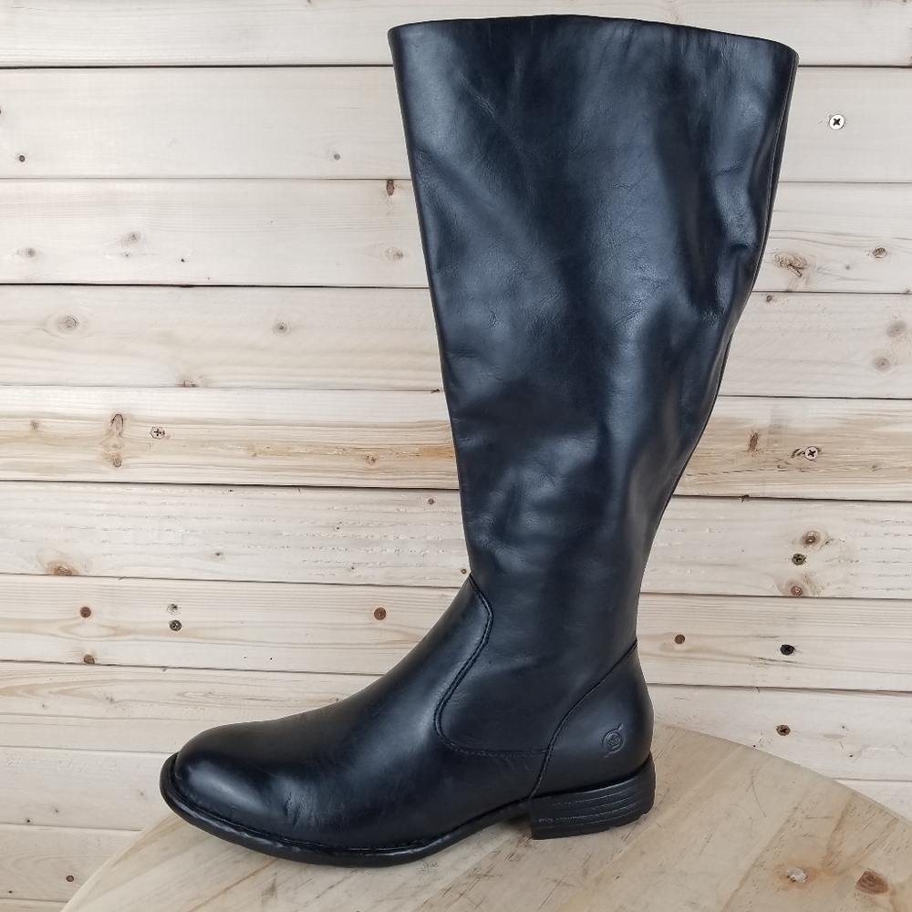 Born Womens 6 US North F71009 Black Leather Side Zip WIDE CALF Riding Boots NEW